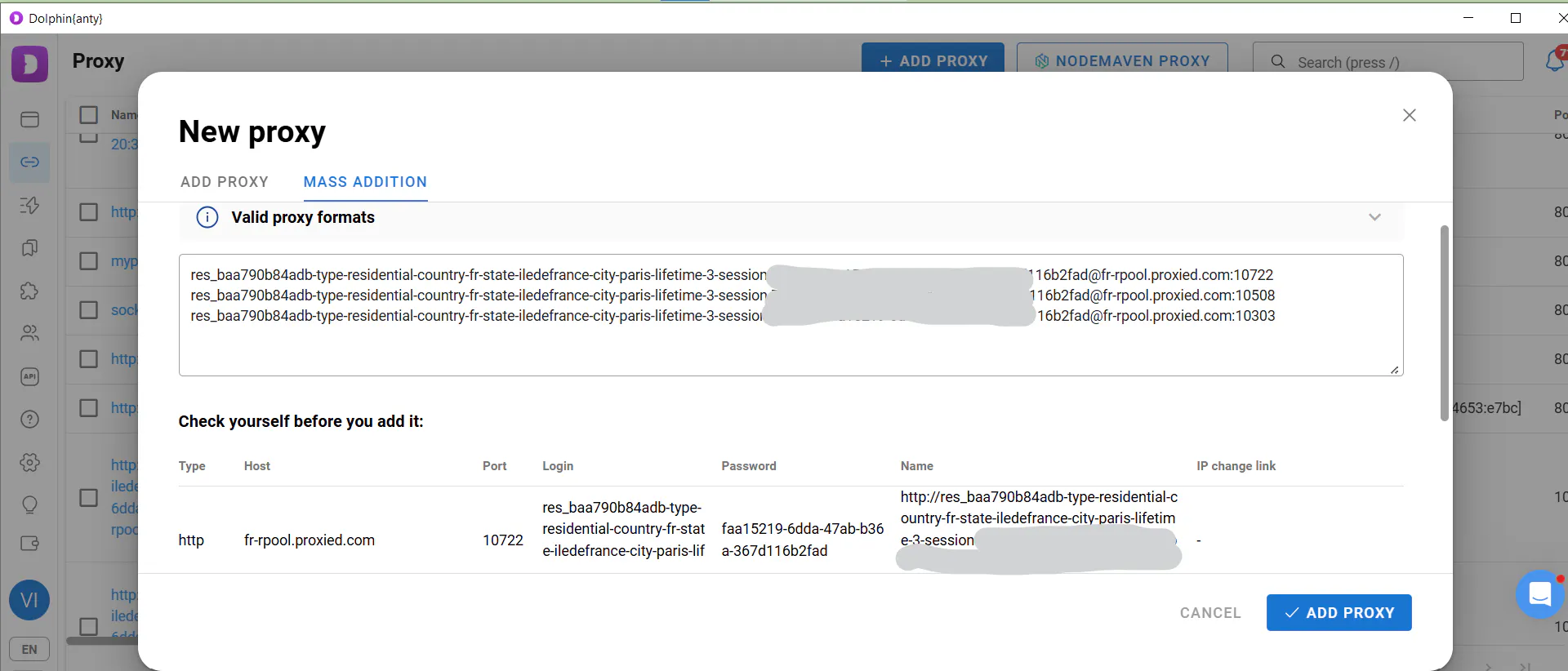 Adding a batch of new proxies to an antidetect browser