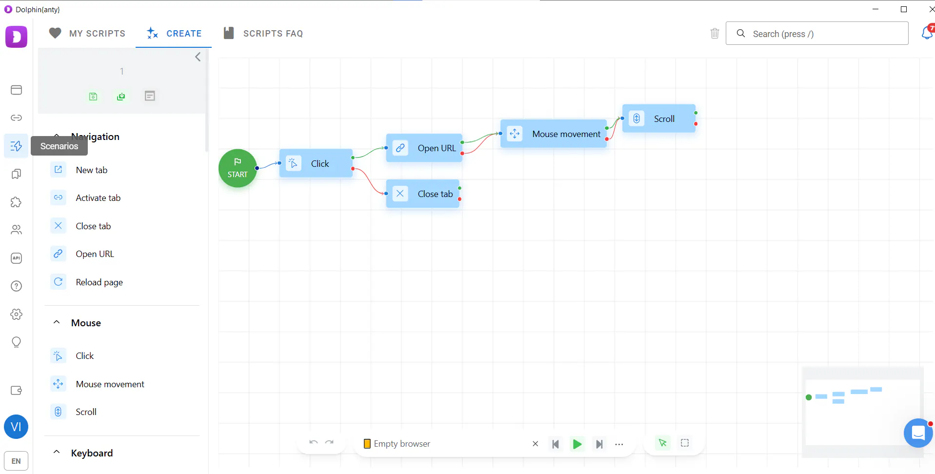 Building a browser automation script with a visual node editor