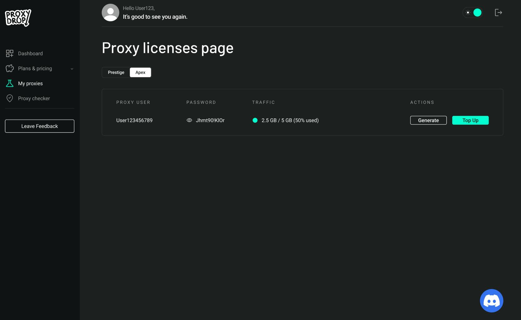 proxydrop residential dashboard