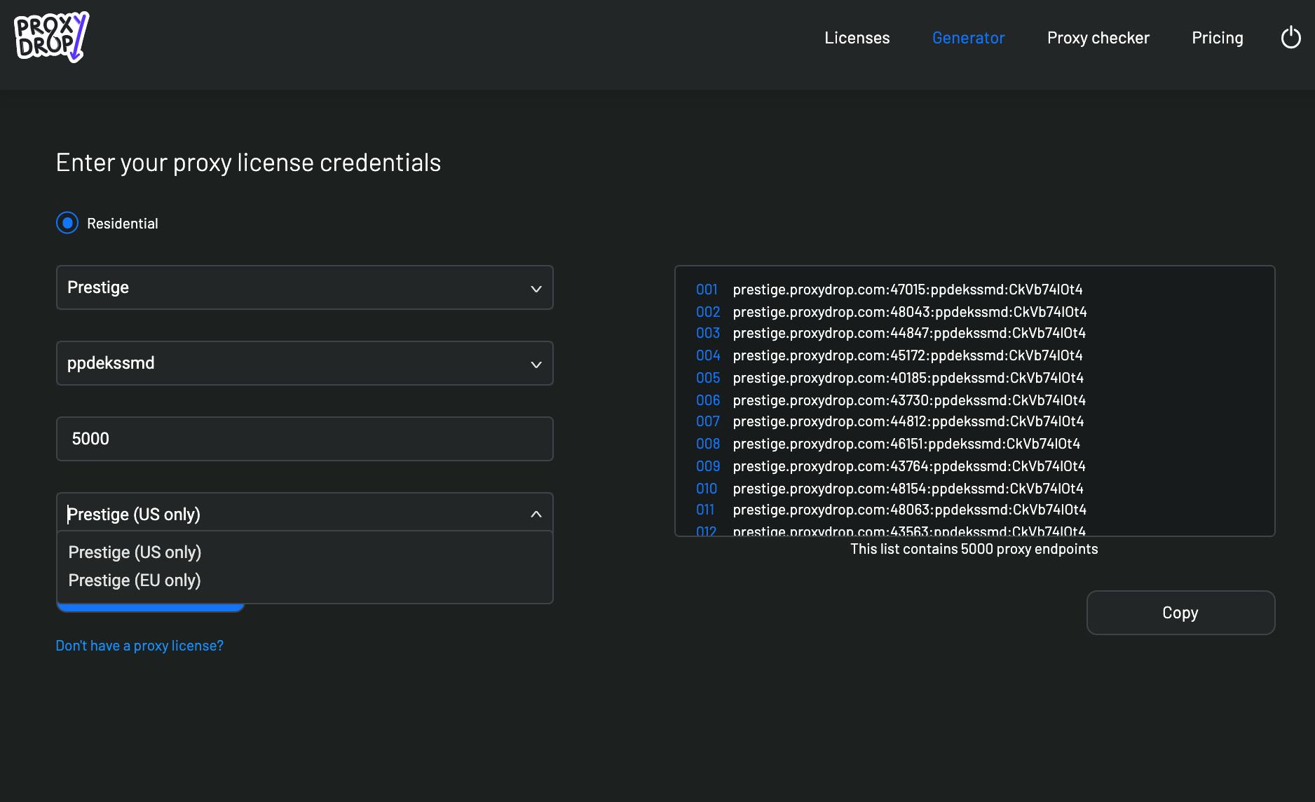 proxydrop proxy generator page