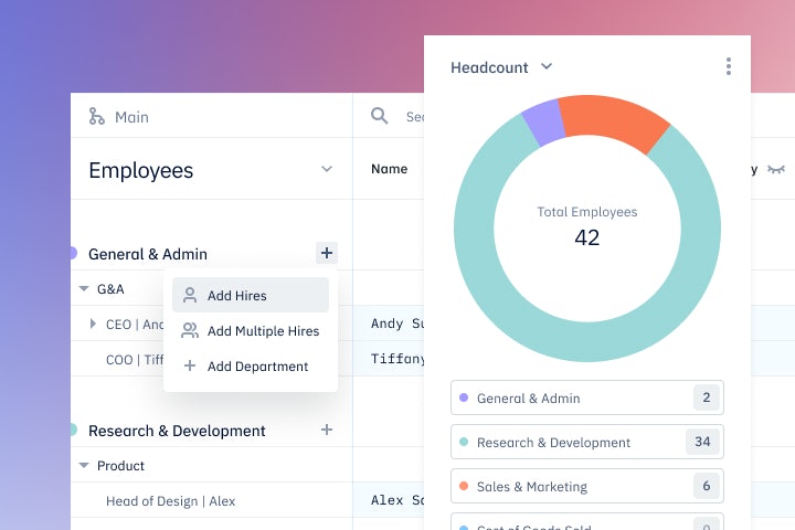 Pry hiring plan showing hires and a headcount chart