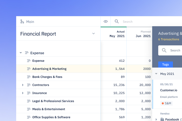 Pry app showing financials section