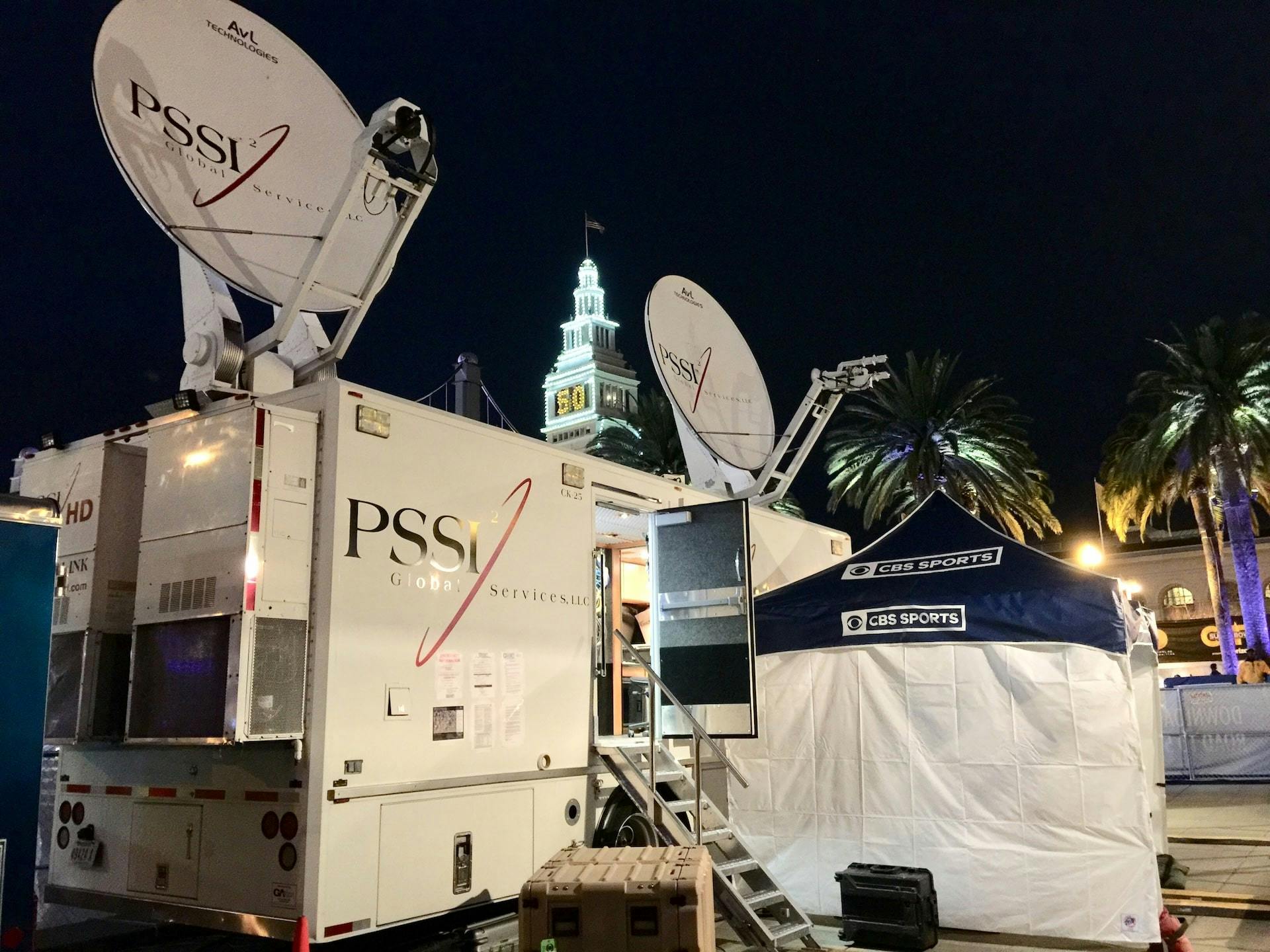 PSSI satellite transmission trailer with door open