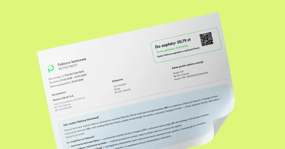 Grafika przedstawiająca fakturę końcową od Pstryk