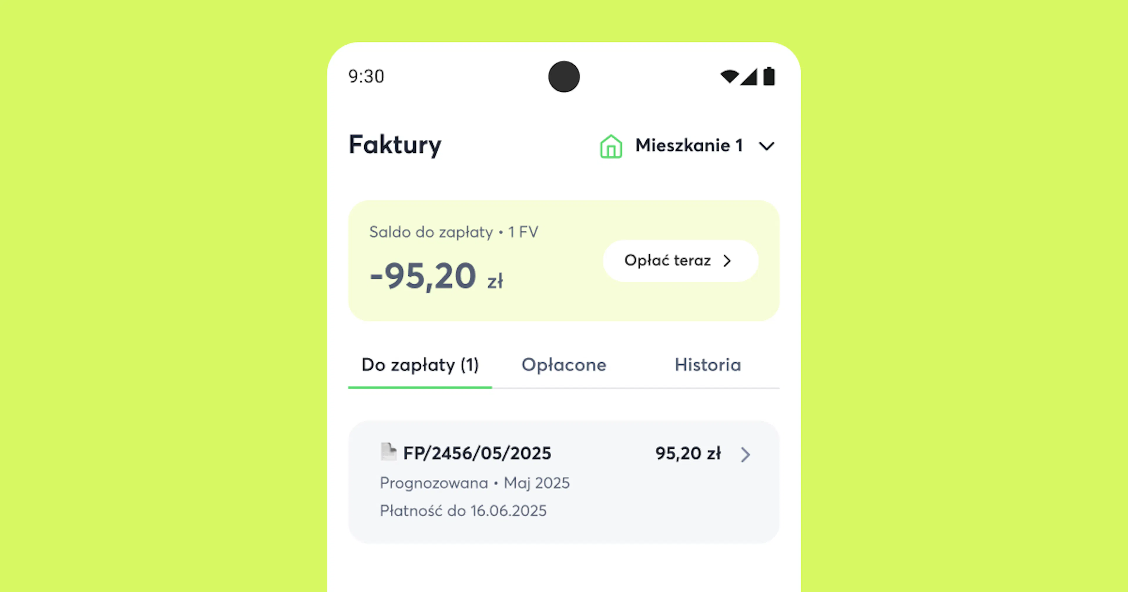Ekran płatności z saldem oraz fakturą do zapłaty.