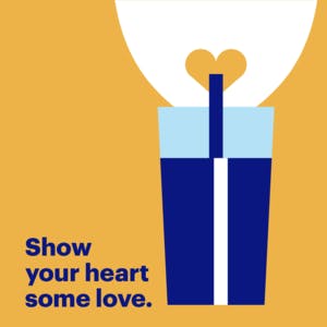 An illustration with a face drinking from a cup with a straw with the text: Show your heart some love.