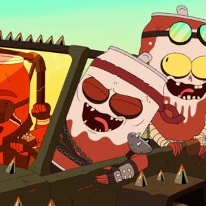 An illustration of some of the characters in the videos in a car