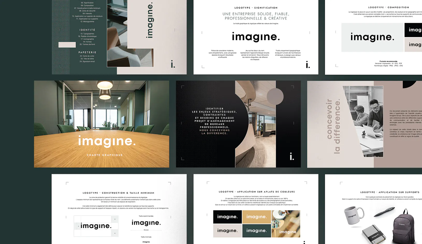 Mise en situation de la charte graphique d'Imagine Groupe réalisée par l'agence Publicom basée à Aix-en-Provence