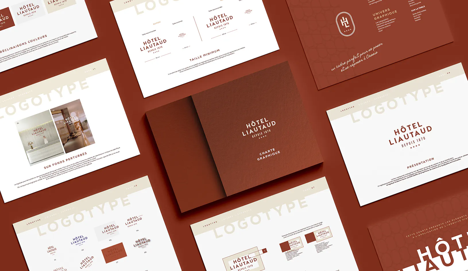 Mise en situation de la charte graphique de l'Hôtel Liautaud entièrement créée par l'agence de communication Publicom