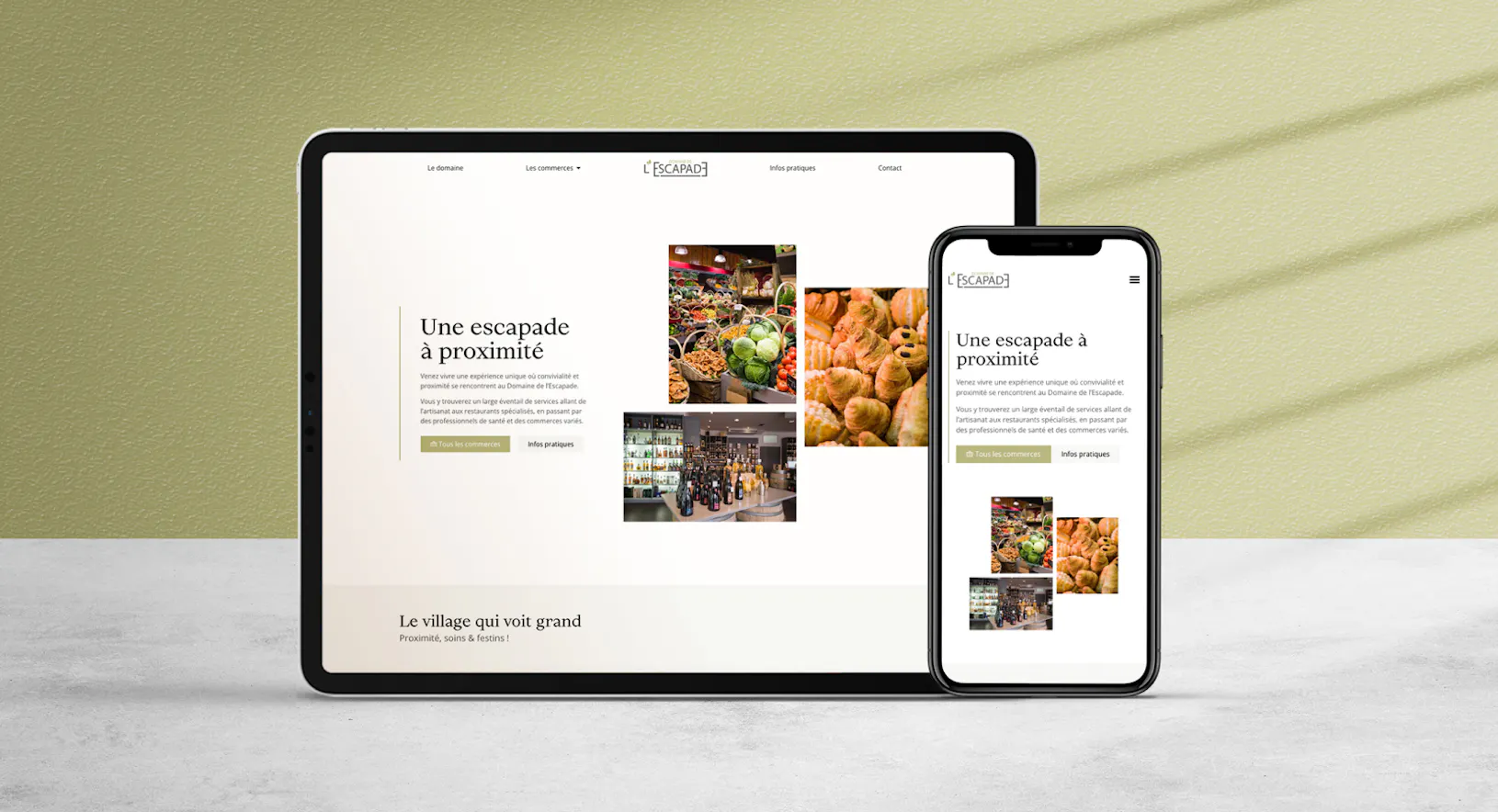 Mockup tablette et mobile du nouveau site internet du Domaine de l'Escapade réalisée par l'agence design et digital - Publicom
