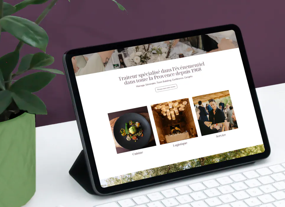 Mise en situation sur tablette de la refonte du site internet de Meffre traiteur réalisée par l'agence Publicom basée à Aix-en-Provence