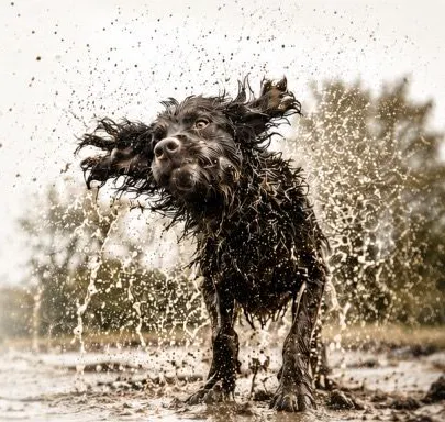 Wet dog shaking itself dry