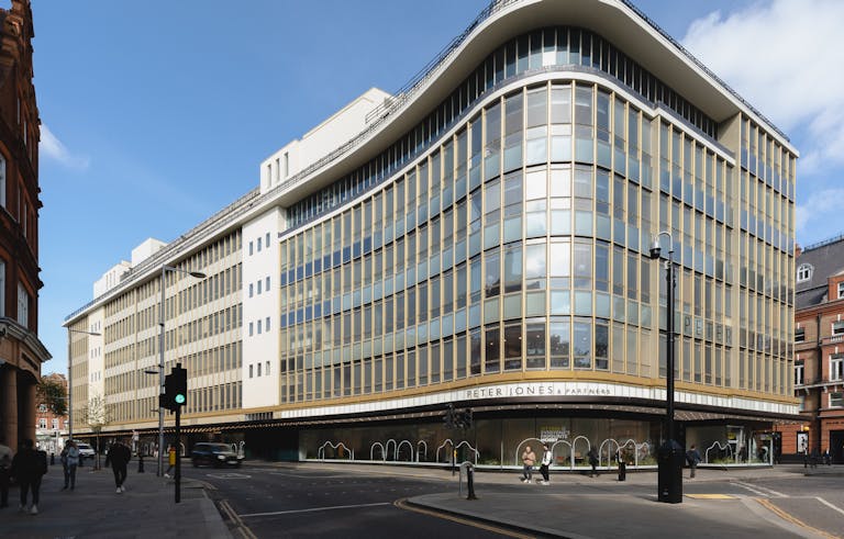 The repaired and enhanced façade of Peter Jones Department Store, London