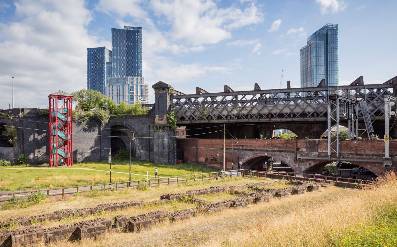 A view across to Castlefield Viaduct in Manchester where a new sky park has been created for the city. Credit James Dobson & National Trust Images