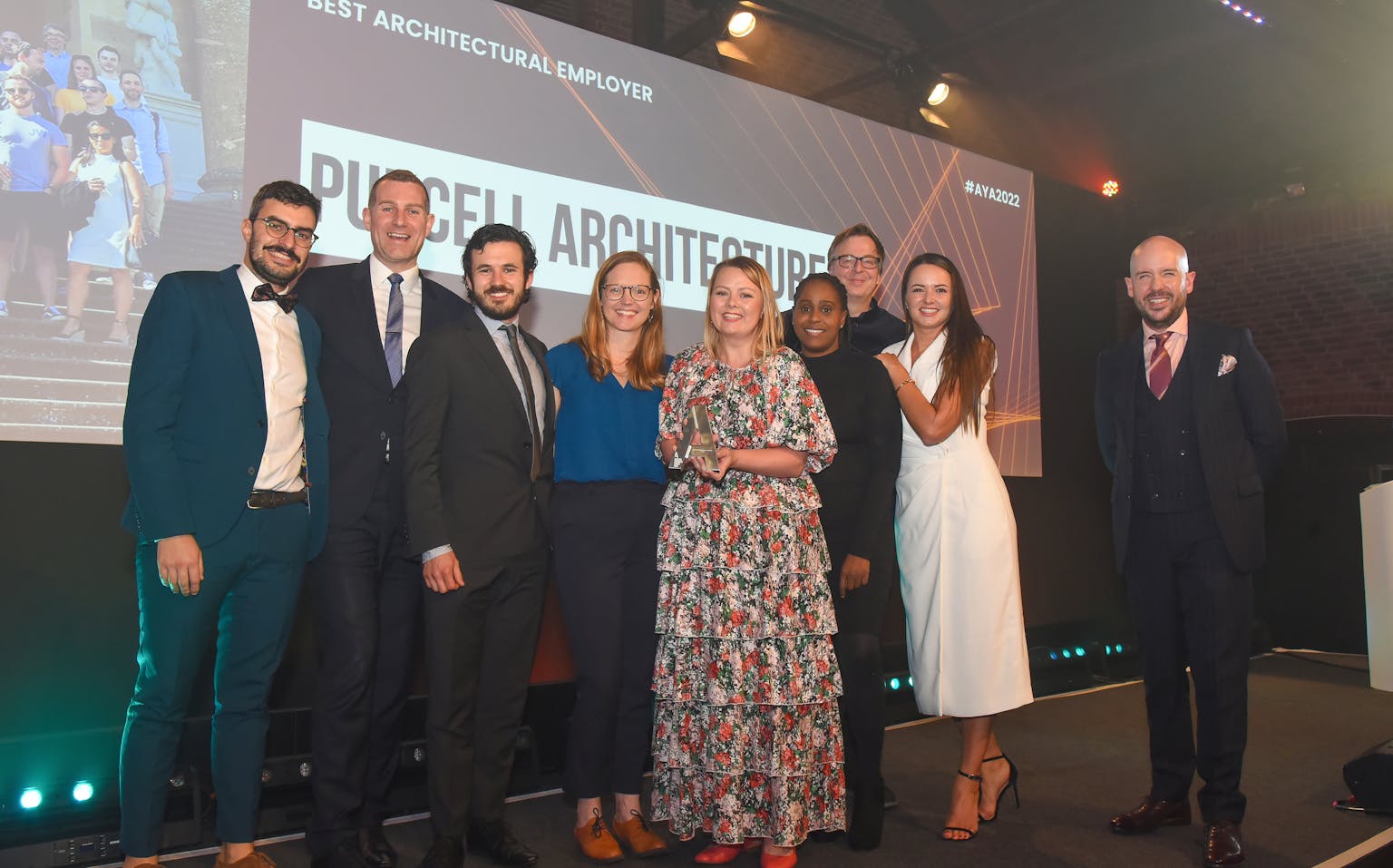 The Purcell team picking up their Architect Employer of the Year Award at Building Design’s 2022 AYAs. 