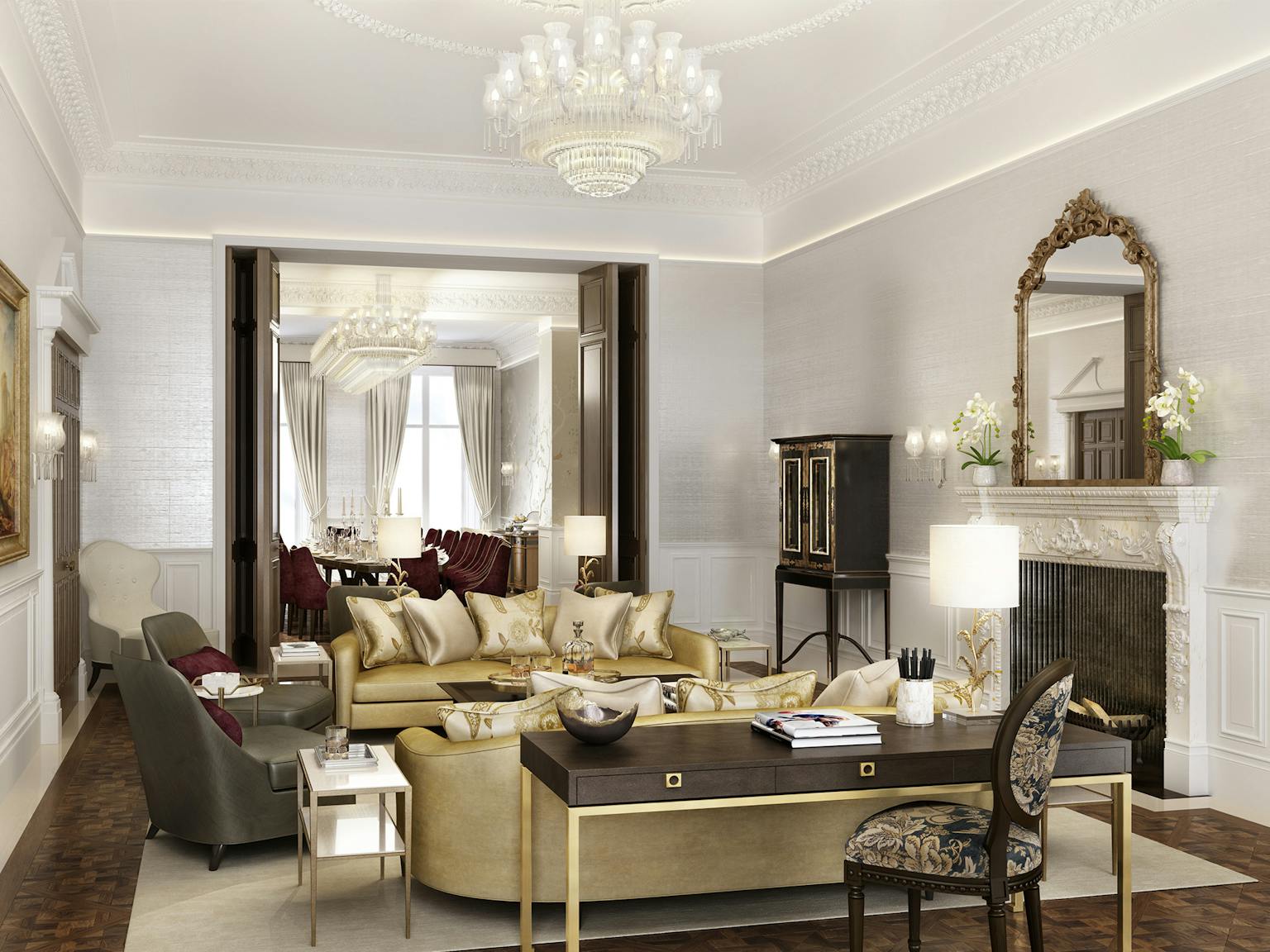 The voluminous spaces at ground and first floor levels now provide appropriately scaled reception rooms, in keeping with a house of this size and grandeur.