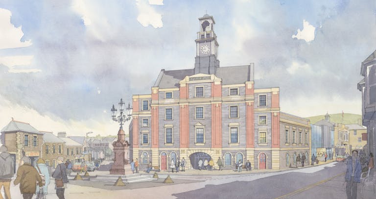 Drawing of Maesteg Town Hall, Wales
