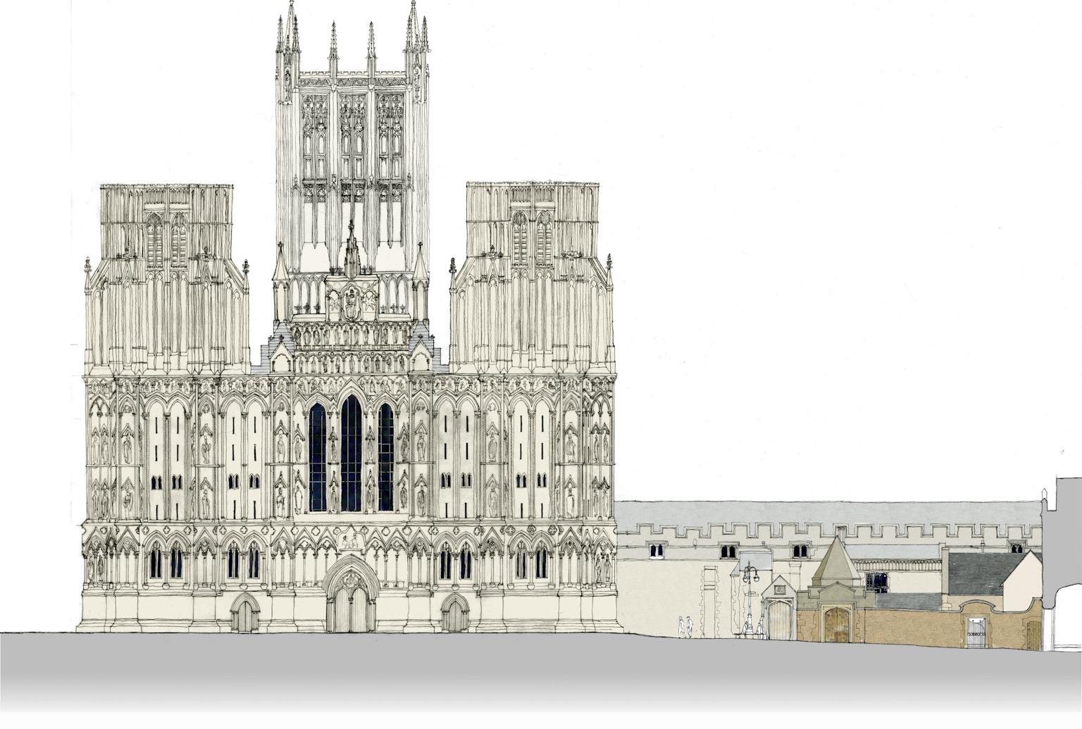 A drawing of Wells Cathedral, Somerset