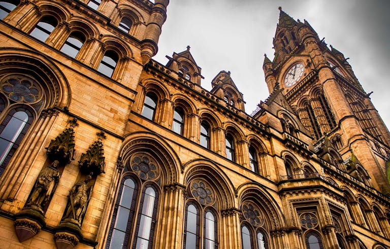 Exterior of Manchester Town Hall, currently being repaired and upgraded by Purcell