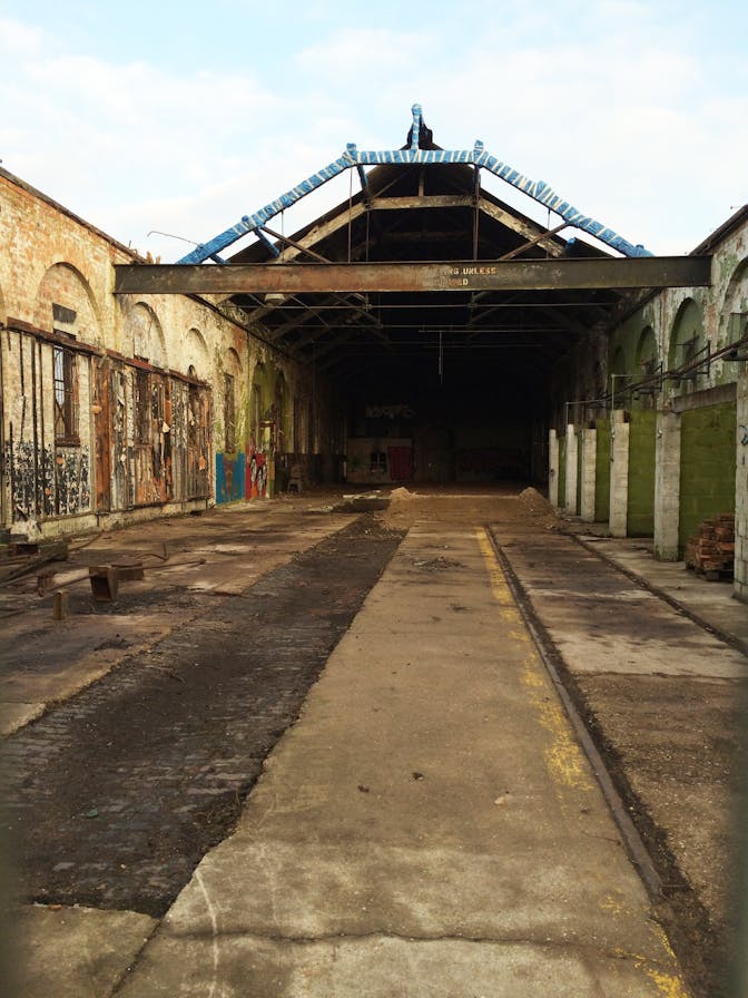 Interior view of the engine shed during works