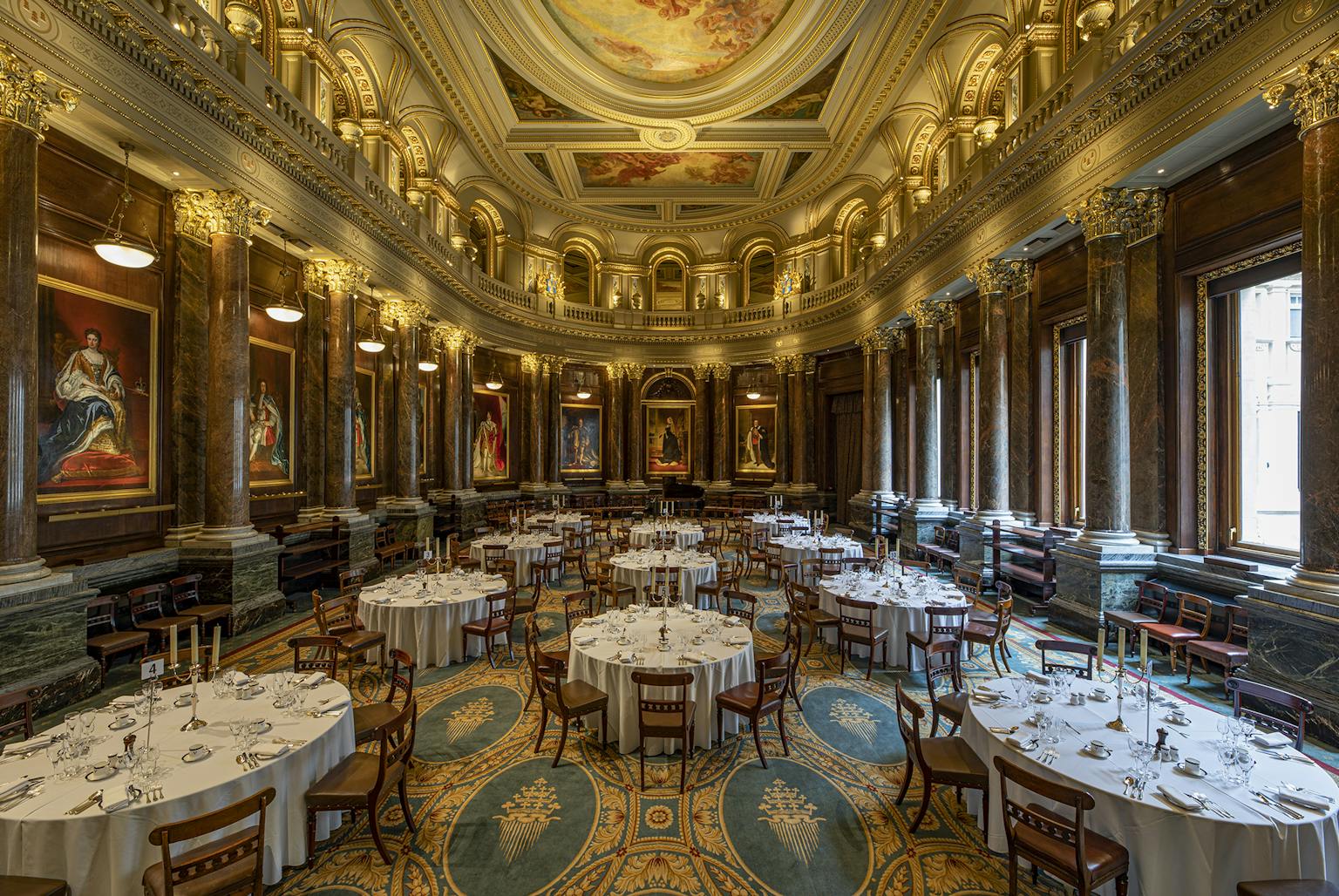 The dining set up at the recently restored Drapers' Hall