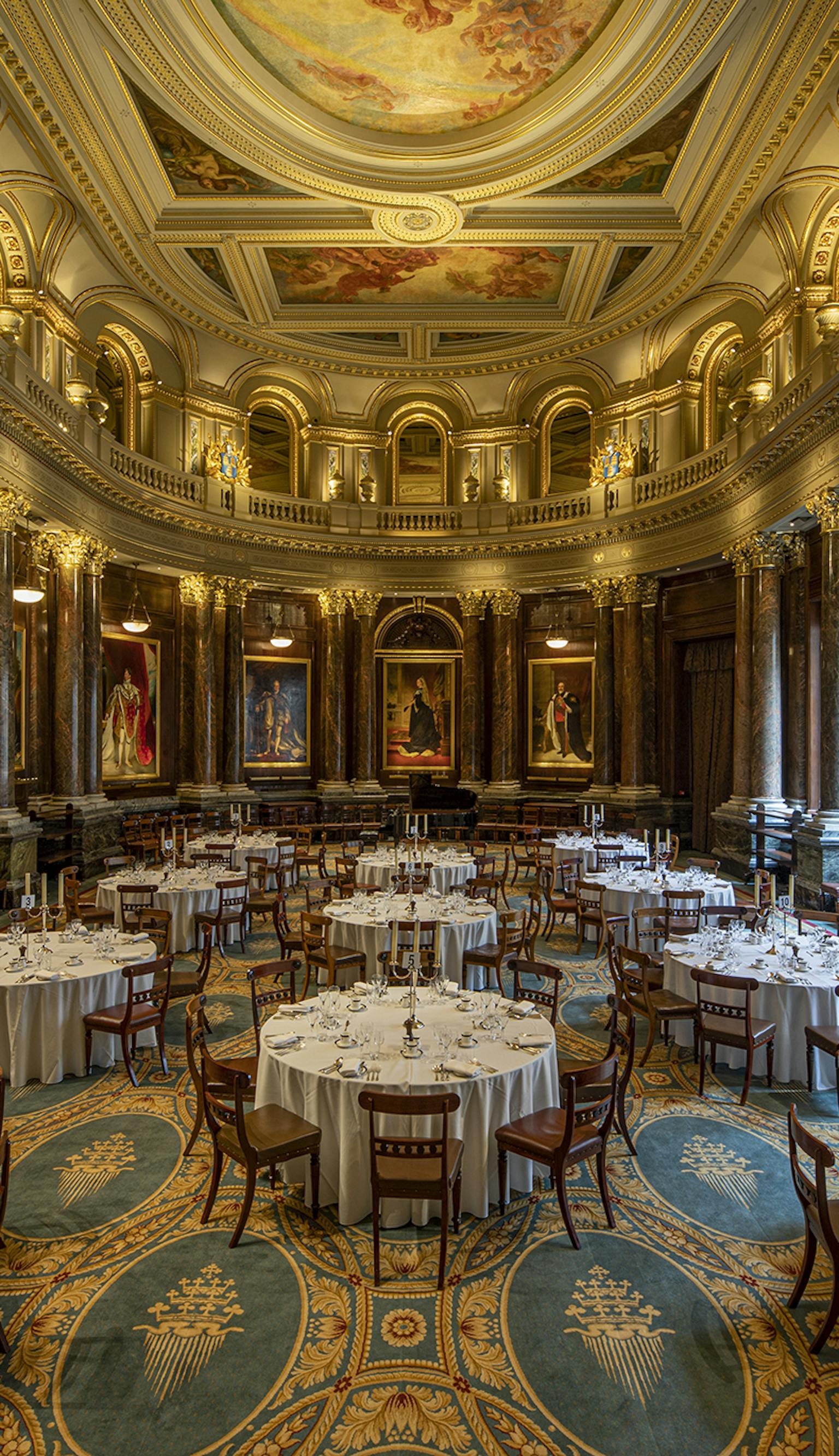 The dining set up at the recently restored Drapers' Hall