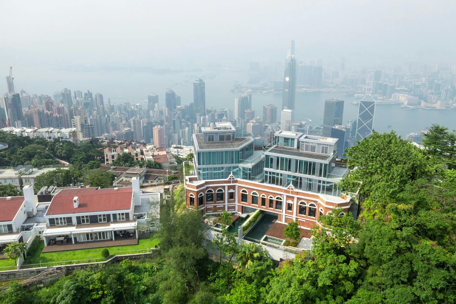 Ariel view illustrating the property's newly restored façade and exceptional location in Hong Kong 