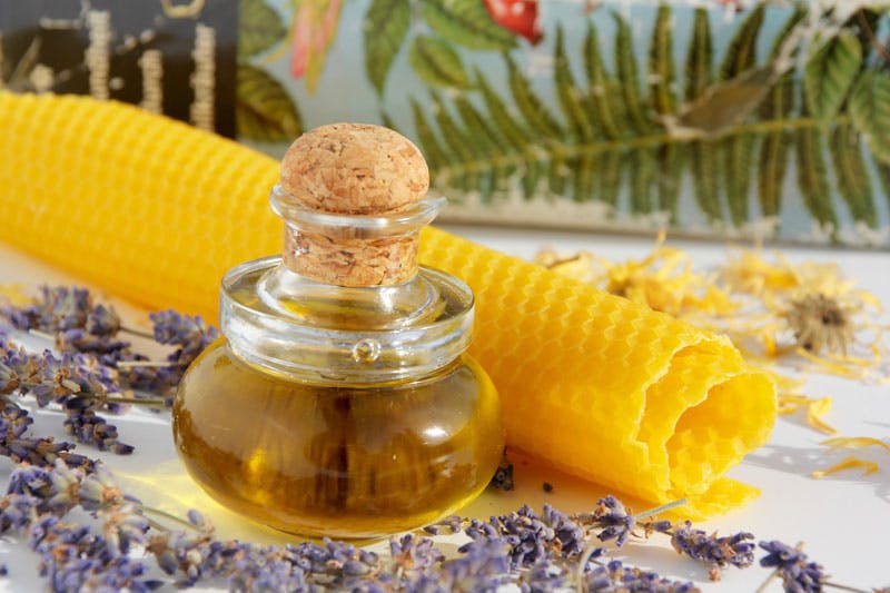 Die Kräuter-Schmerzsalbe gegen Rückenschmerzen in der Schwangerschaft besteht aus verschiedenen Ölen, Bienenwachs und Kräutern.