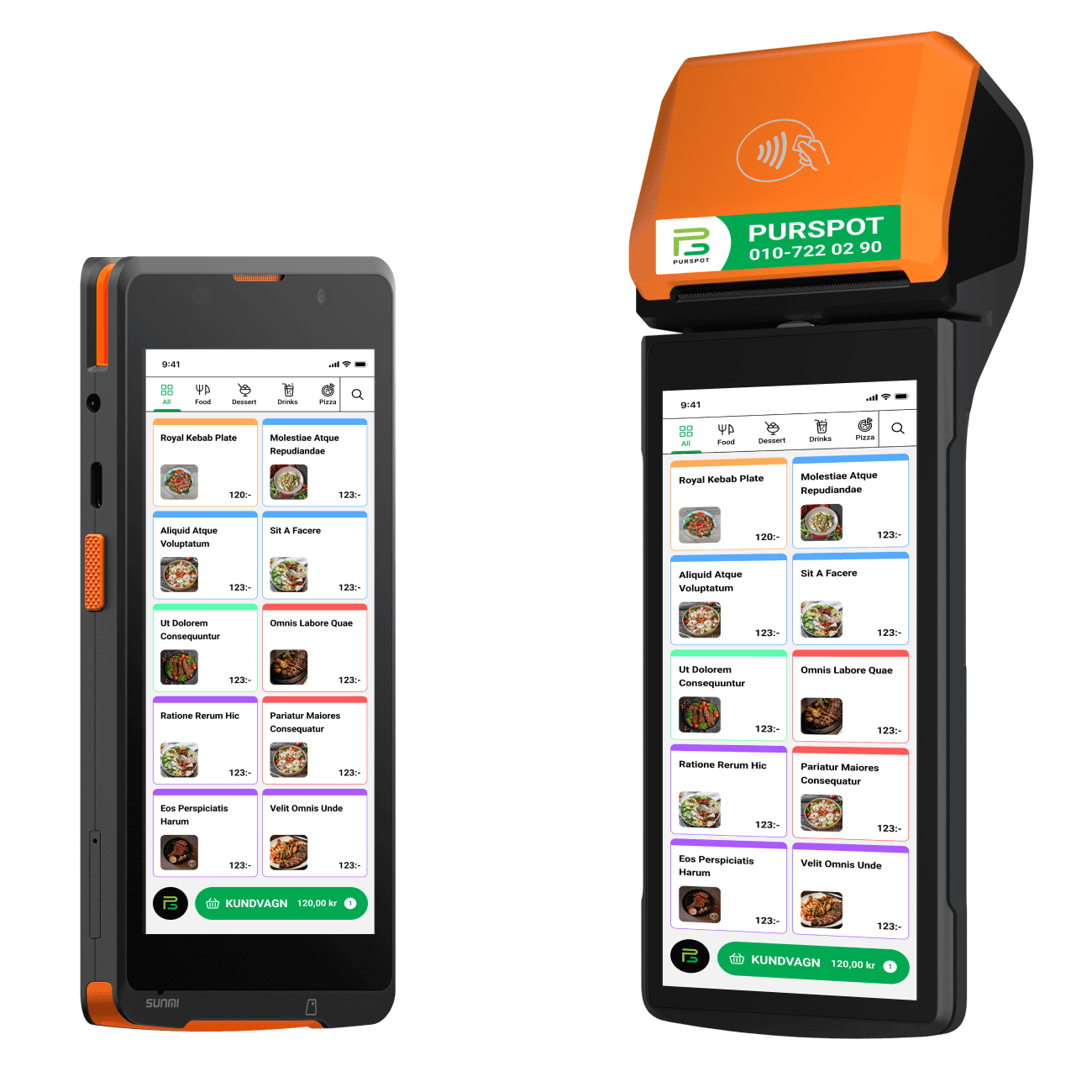 Purspot MaxiPOS och MiniPOS kassasystem med tillhörande skrivare för effektiv betalningshantering.