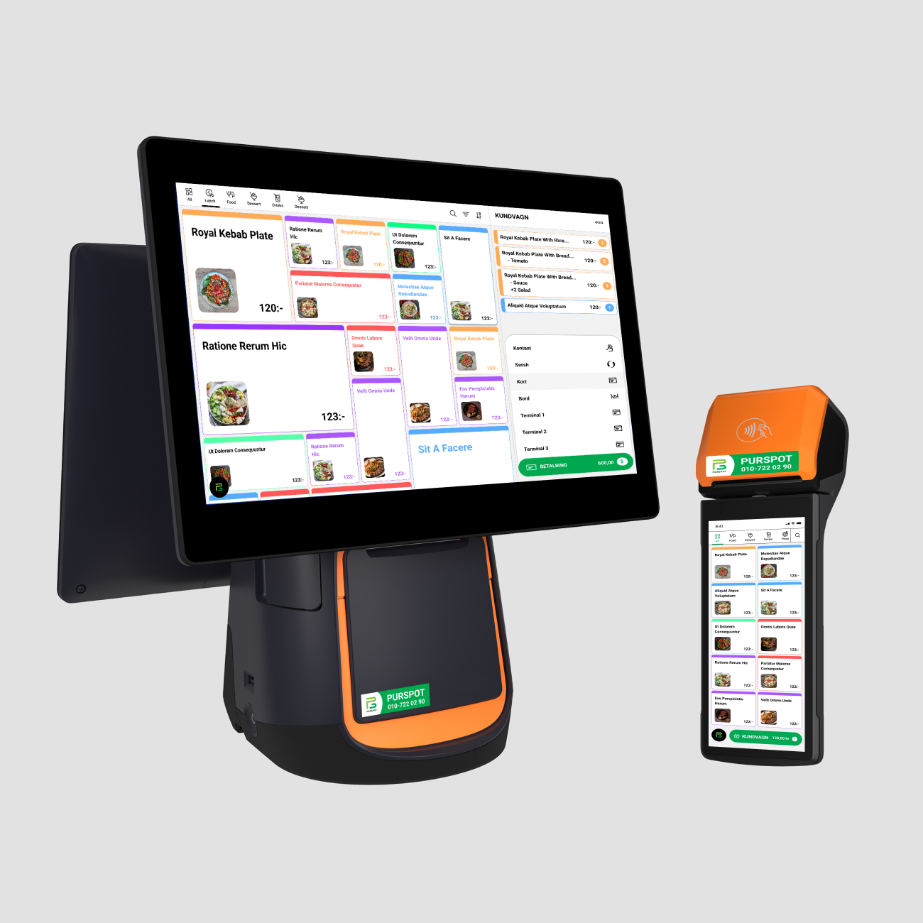 Purspot MaxiPOS och MiniPOS kassasystem i butiksmiljö för smidig betalningshantering och anpassning till olika verksamhetsbehov.
