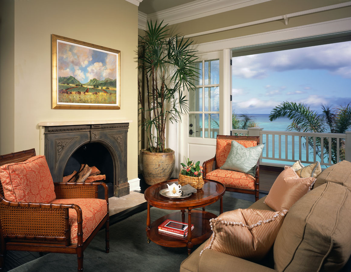 Fireplace and lounge.