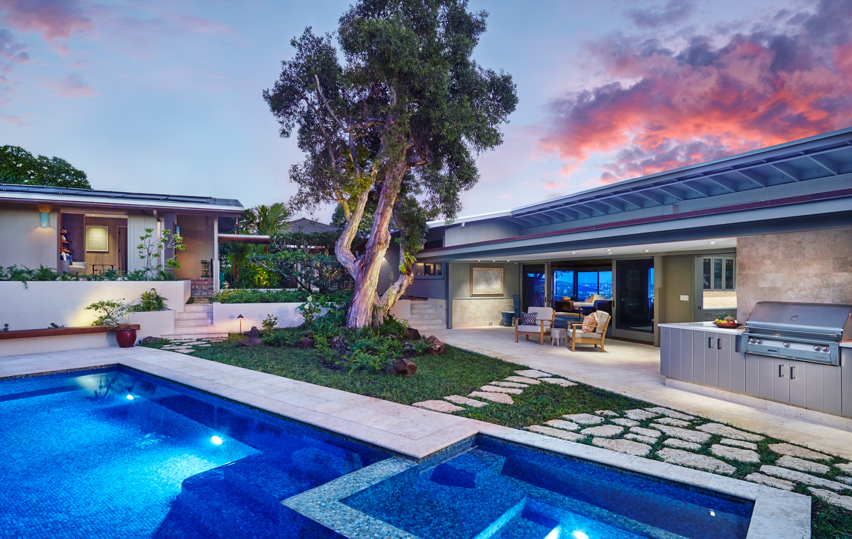 Pool area during sunset.