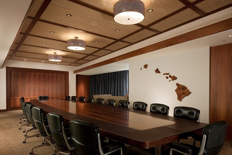 Executive board room at Bank of Hawaii with large table and surrounding office chairs