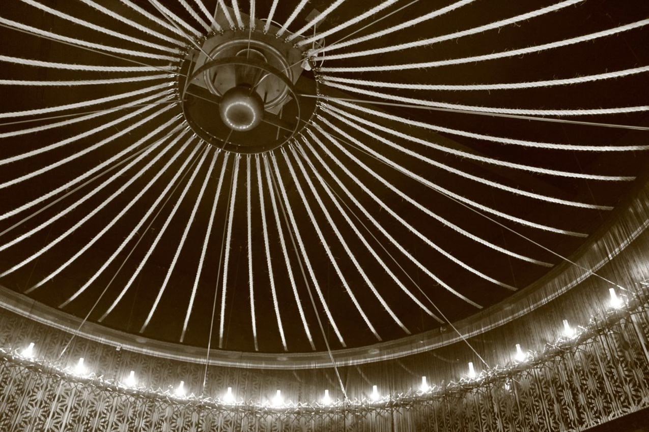 Ceiling lighting fixture with rope at Benihana Restaurant at Chelsea, London