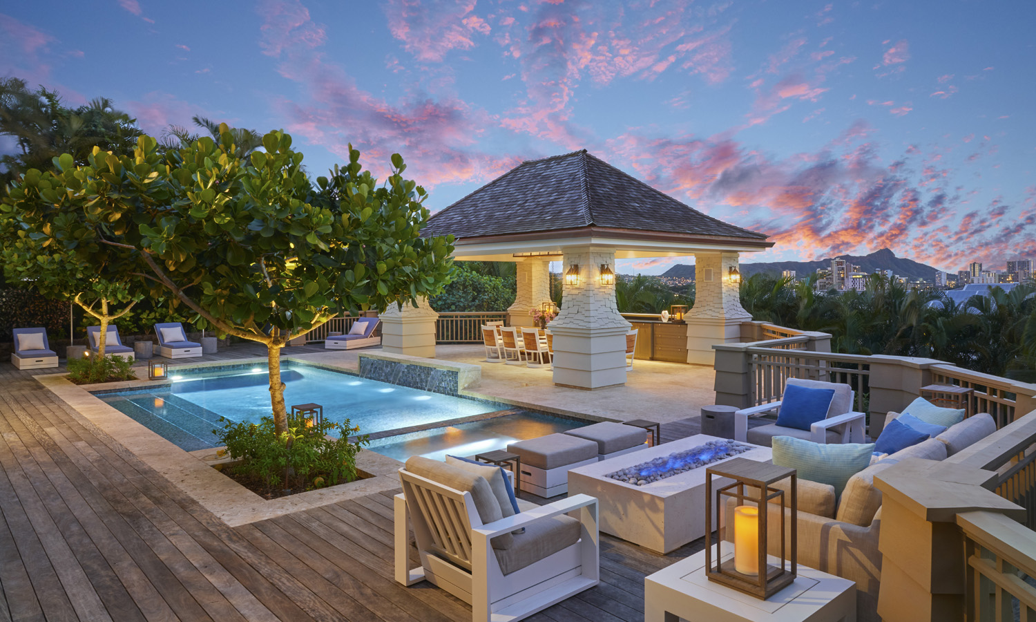 Pool area during sunset.