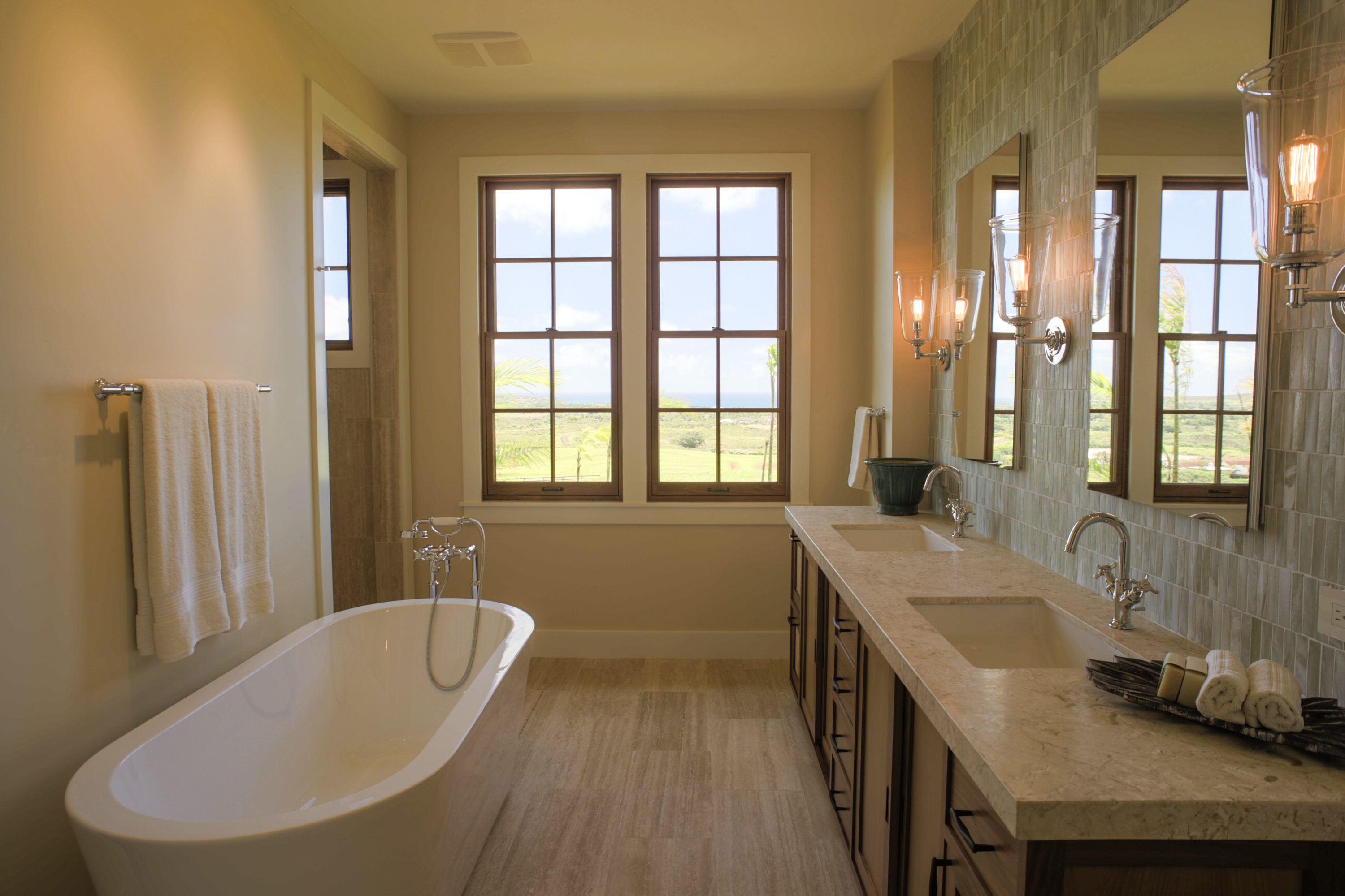 Bathroom with two sinks.