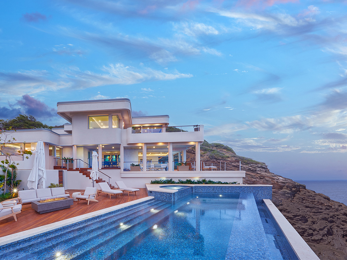 exterior shot at dusk