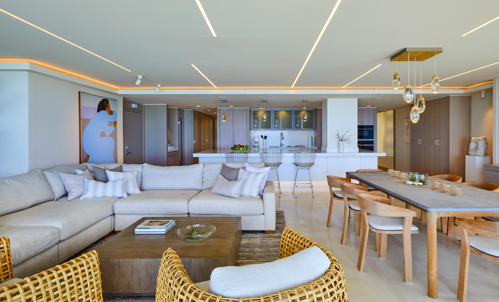 Living and dining rooms and kitchen after renovations