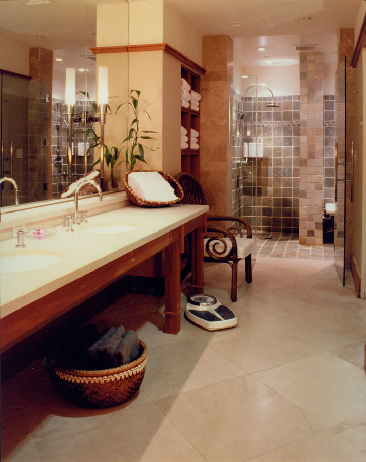 Shower and sinks at Abhasa Spa at the Royal Hawaiian Hotel