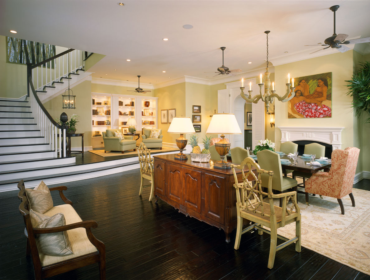 Staircase and dining area.