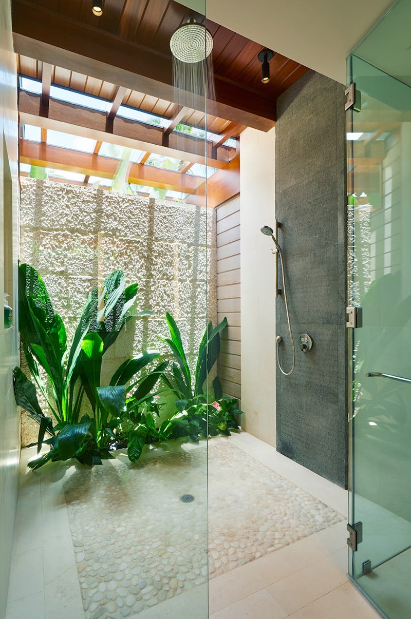 indoor shower open above to the outdoors