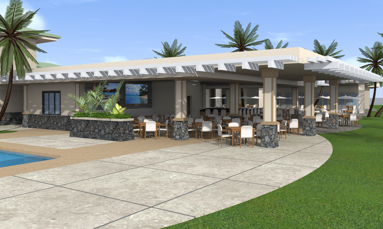 Rendering of outdoor area of country club.