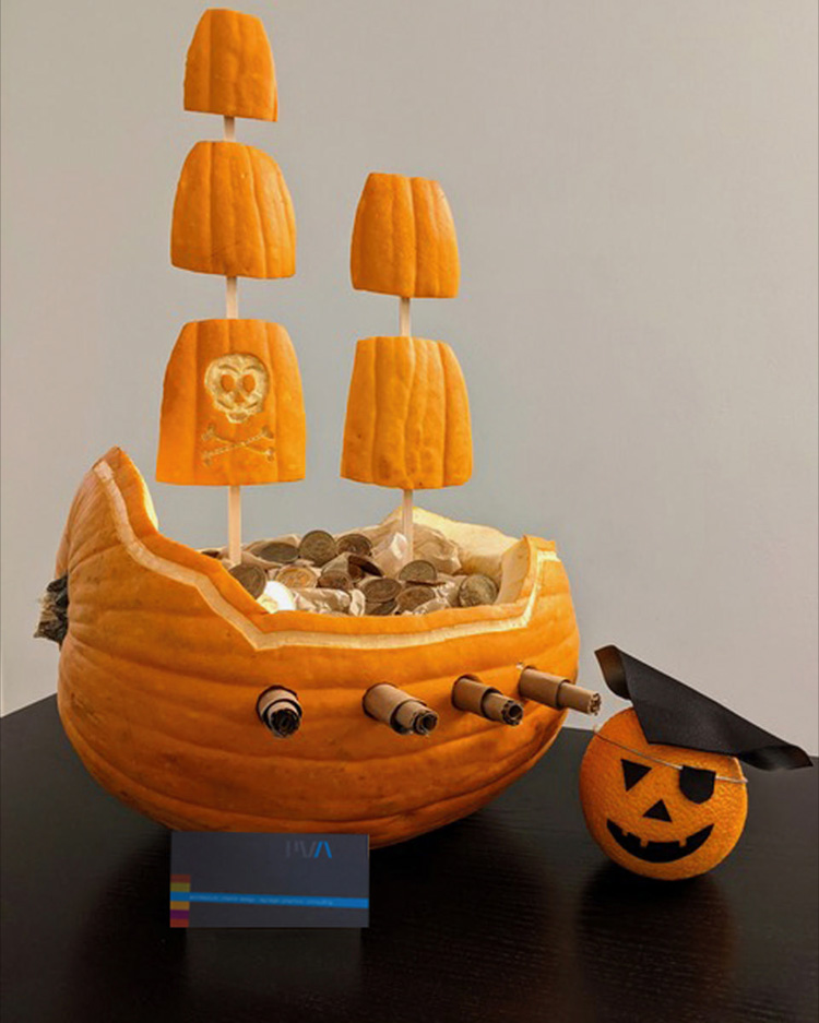 Pirate ship made out of a pumpkin