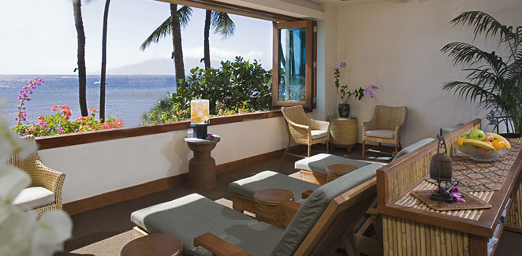 Scenic relaxation area with ocean view.