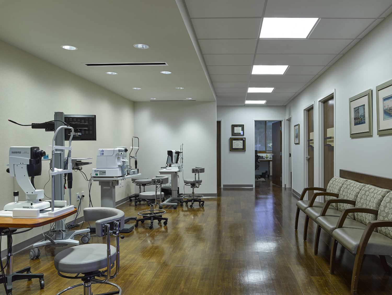 Eye doctor's machinery and waiting area