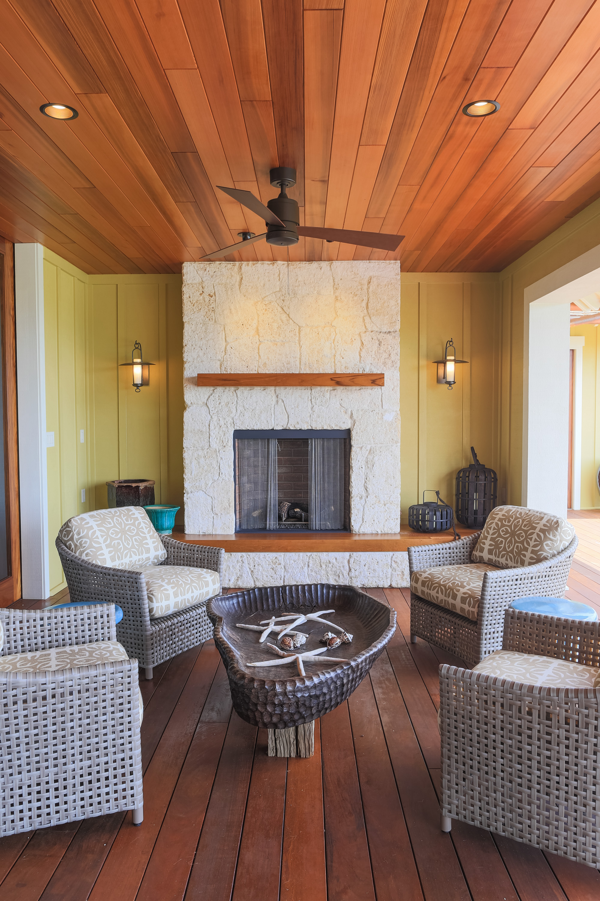Living area with fireplace.