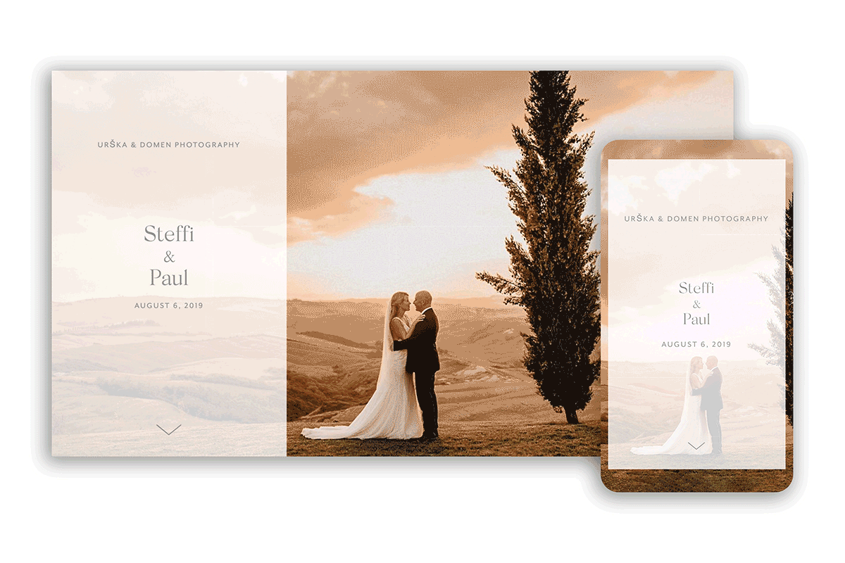 Elegant online photo gallery made with Pixellu Galleries by professional wedding photographers Urška and Domen