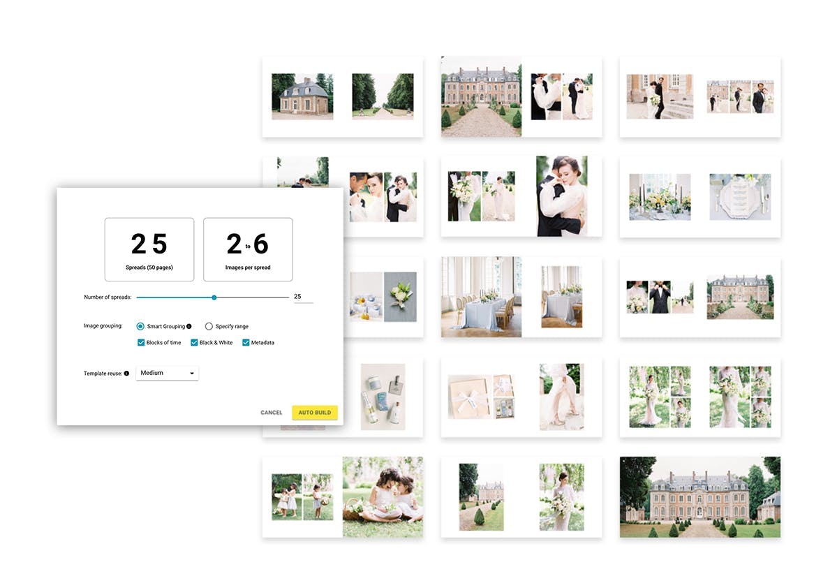 SmartAlbums Auto Build feature allows photographers to design a photo album for their clients quickly and easily