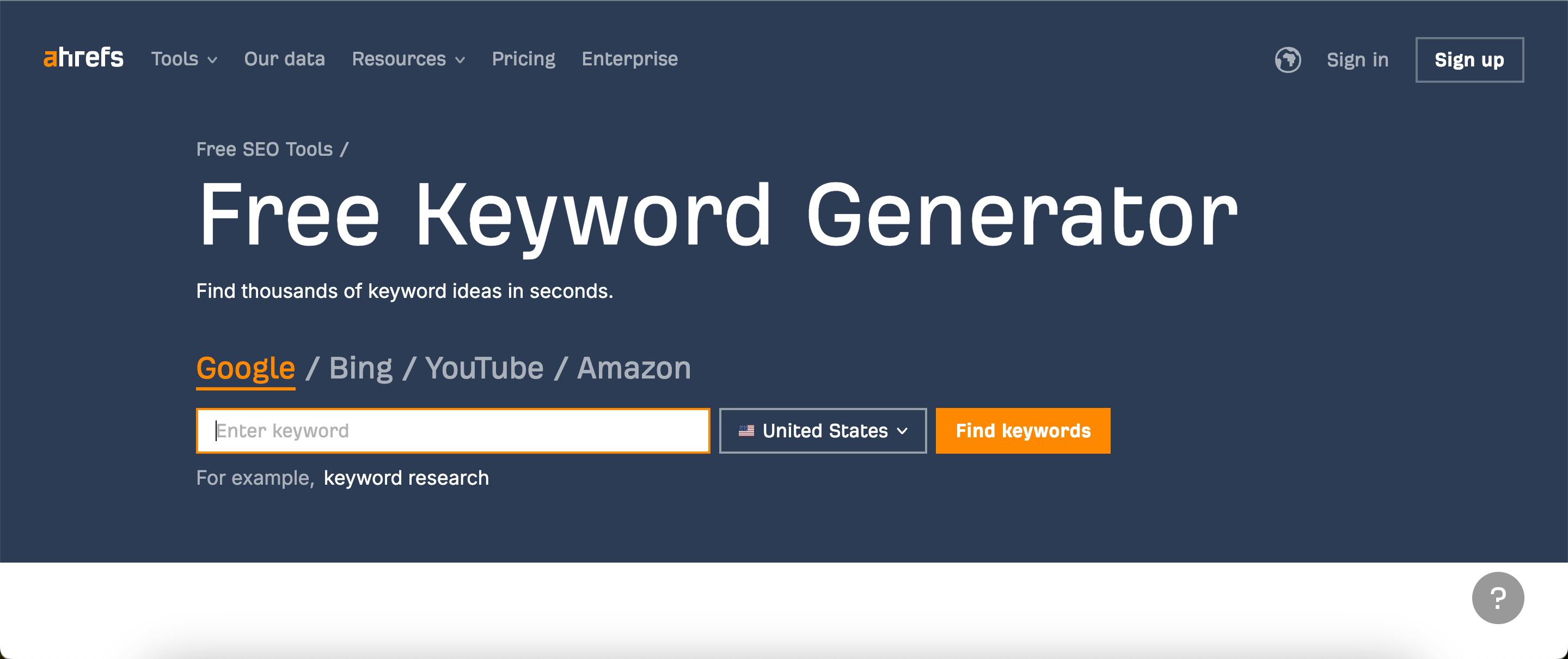 Ahrefs has a free keyword generator you can use to create your SEO shortlist