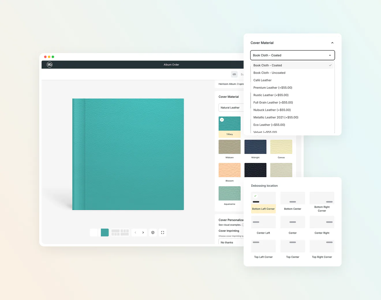 SmartAlbums Cover Designer & Direct Ordering: Real Lab Materials with 3D Previews